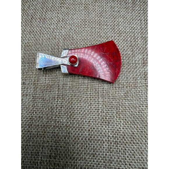 Bold Red Sponge Coral & Sterling Silver Pendant Artisan Modern Design - Picture 3 of 7